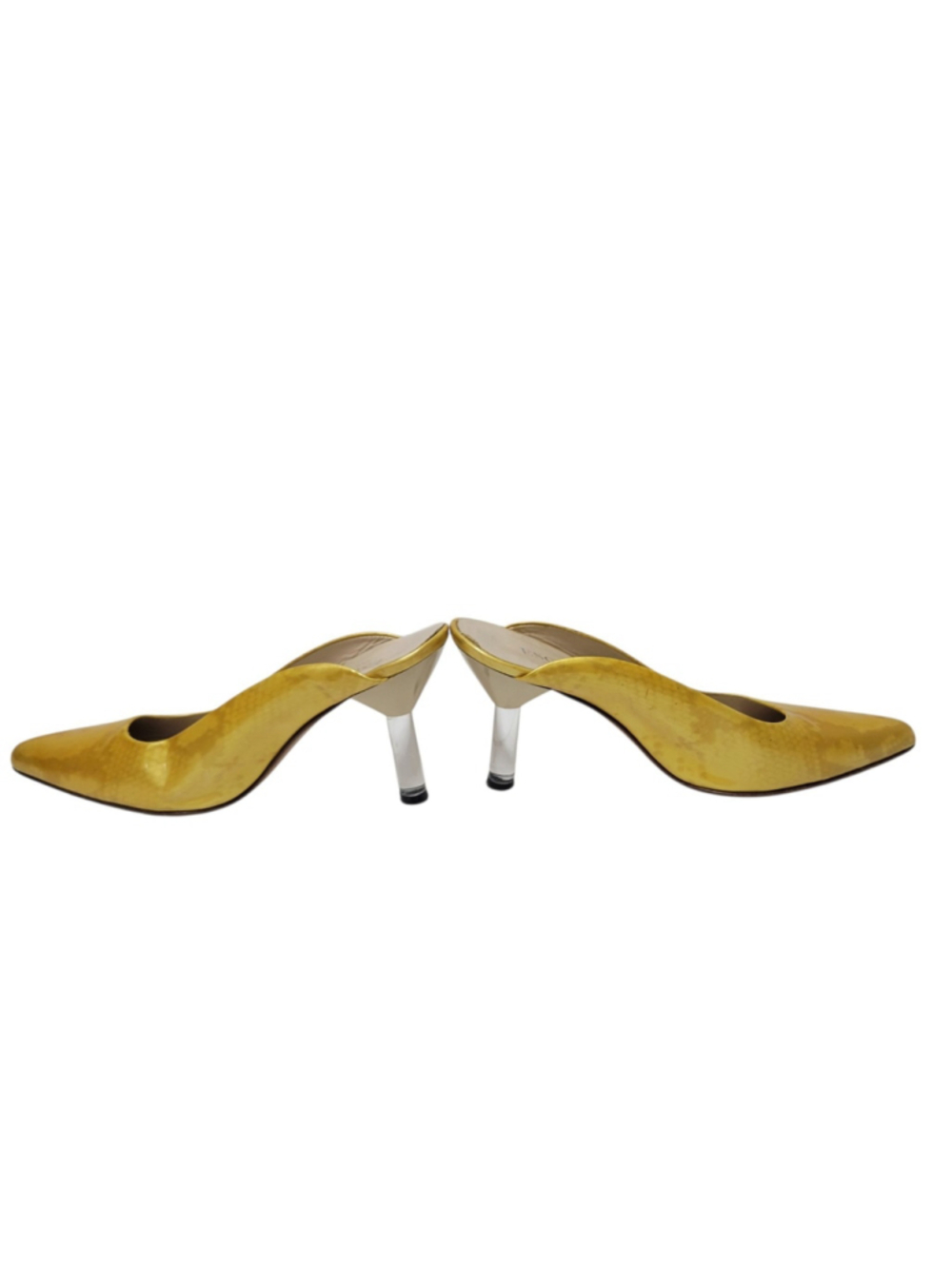 ESCADA Women's Yellow Patent Leather 3.5" Mule Heels Slip-On Shoes Size 8B - Picture 5 of 9